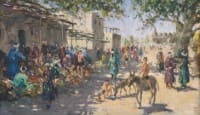  Базар в Бухаре, дети водоносцы.<br>Холст, масло. раз 26х46 см.  2025 г.