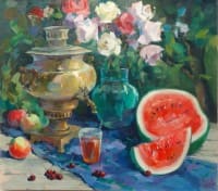 Летний натюрморт. <br> Холст, масло.  раз. 80х90см.   2020 г.