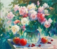 Розы, яблоки и вишни.<br> Холст, масло.  раз. 60х70 см.  2024г.