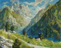 Домбай, Ущелье Ульген.<br> Холст, масло.  раз. 80х100 см. 2015 г.