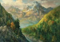 Закат. Горы. Домбай.<br> Холст, масло.  раз. 94х134 см. 2015 г.