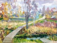 Осенний мостик в Вятском. <br> Холст, масло.  раз.  60х80 см. 2021 г.